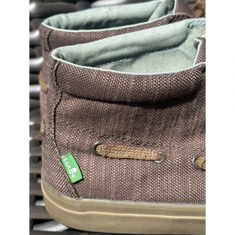 Sanuk Sea Mid Dark Brown Canvas Chukka Boat Shoes Men's Size 10